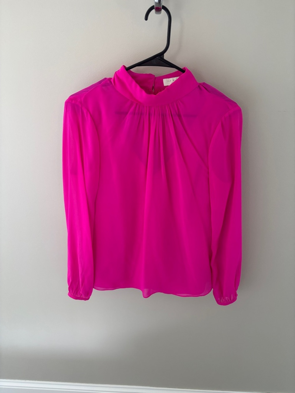 Ted Baker London Hot Pink Mock Neck Long Sleeve Blouse 2